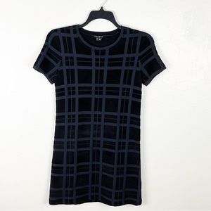 THEORY Darmelle Black Devore Velvet Plaid Short Sleeve Sweater Dress Size Small